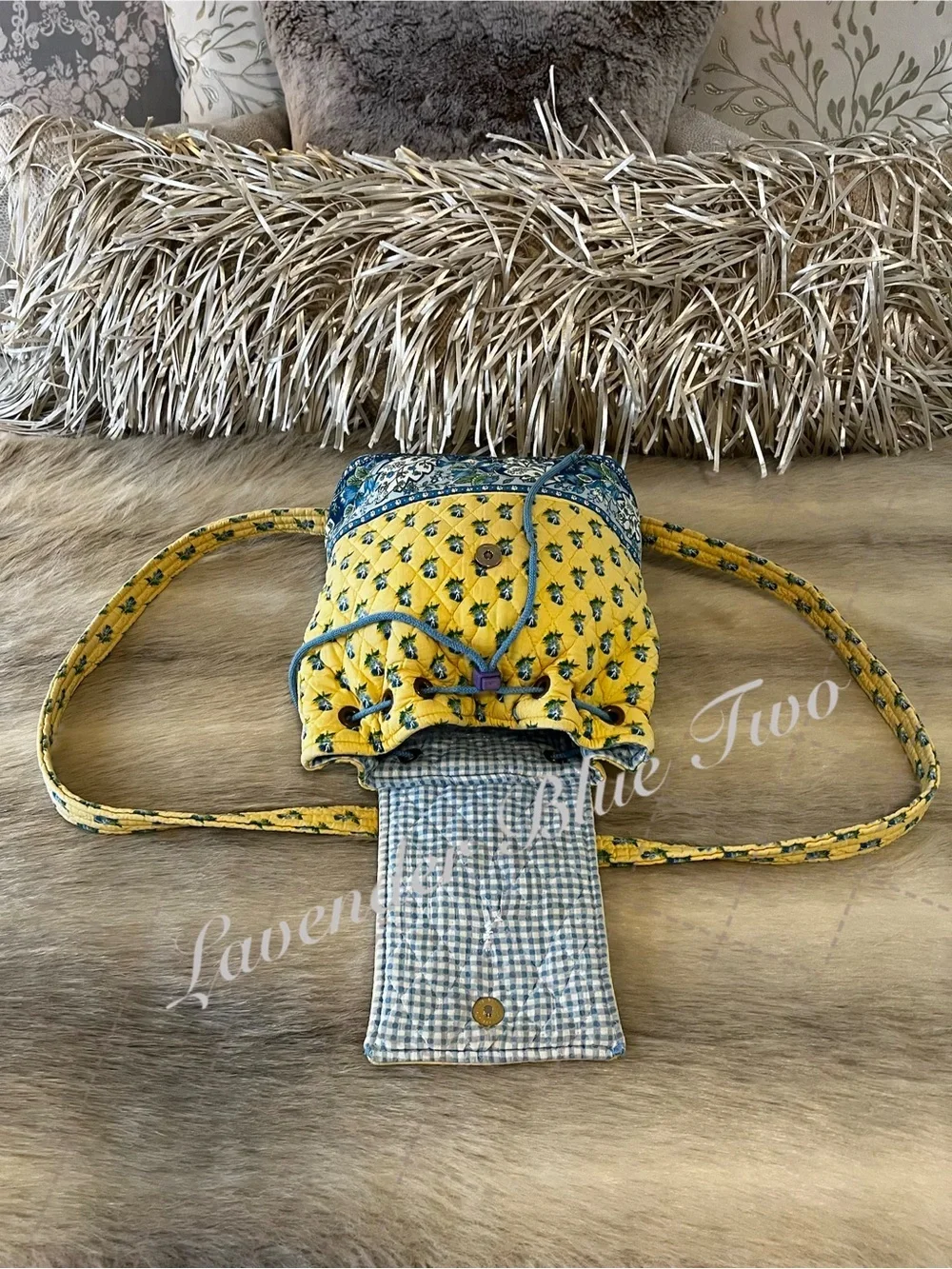 Vintage VERA BRADLEY Katherine 2004 Mimi Flap Backpack USA Yellow Blue Floral